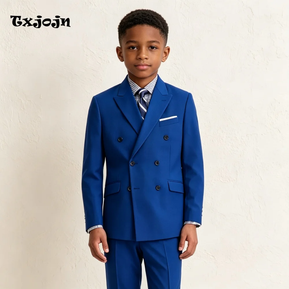 Formal Boys Suit Classic Wedding Tuxedos 2-piece Set Trend Pointed Collar Jacket Double Breasted Blazer Pants for Party