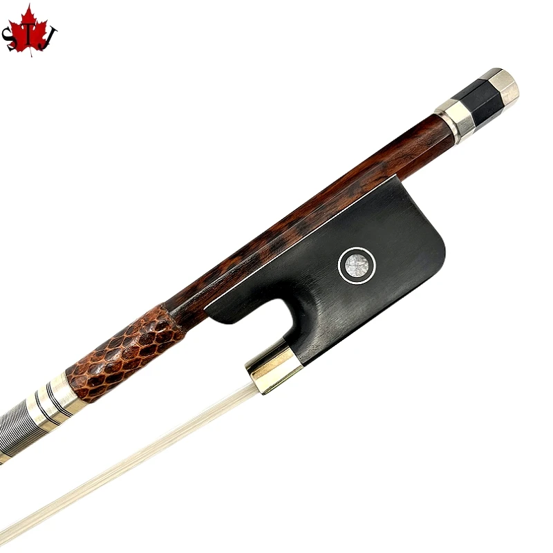 

1pcs German style Snakewood 3/4 upright bass bow,Copper mounted,letterwood frog,Siberia white/black Horsehair horsetail