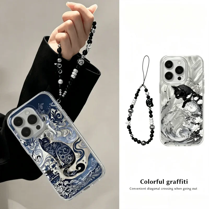 Blue Totem Flowers Cat Chain CaseFor Samsung Galaxy A57 A37 A17 A27 A07 A06 A56 A55 A54 A25 A36 A35 A26 A04E A13 A15 A12 A34 A52