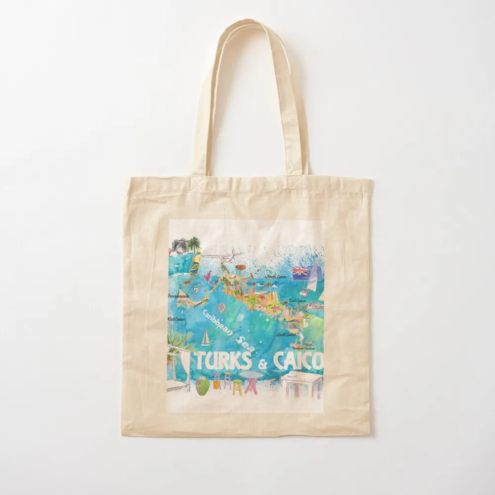 خريطة السفر المصورة من Turks & Caicos Antilles مع الطرق والسلط الضوء على حقيبة حمل لحقيبة قماش الشاطئ #2