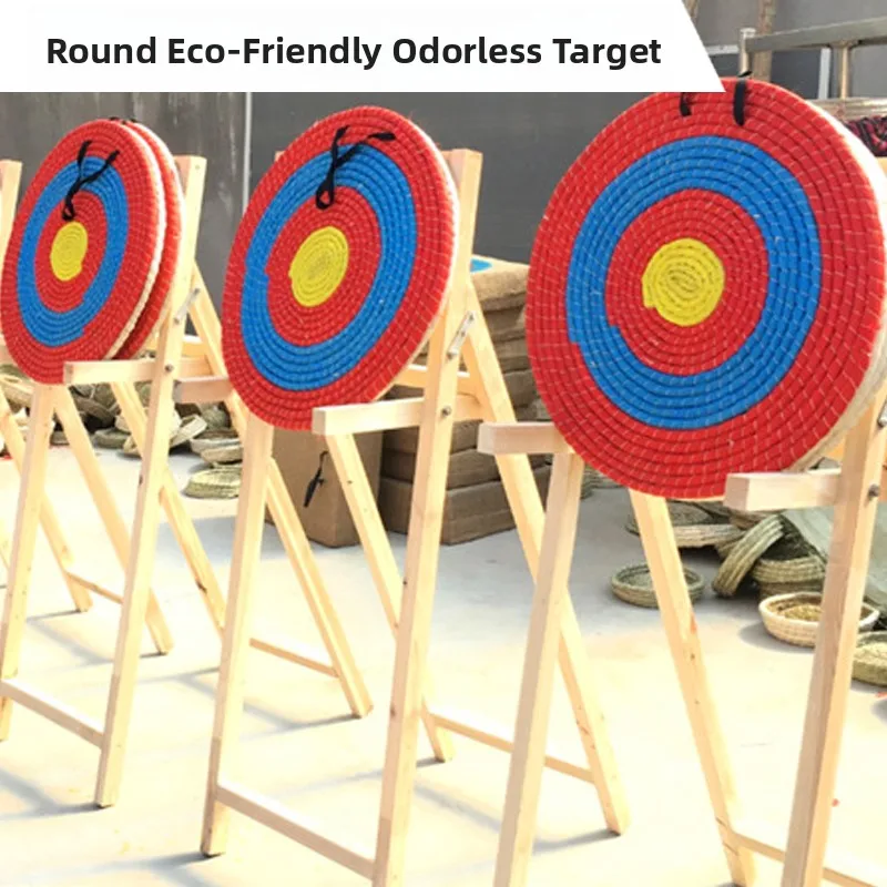 outdoor-round-grass-target-with-wooden-frame-children's-archery-practice-evar-straight-pull-recurve-bow-traditional-toy-for-kids