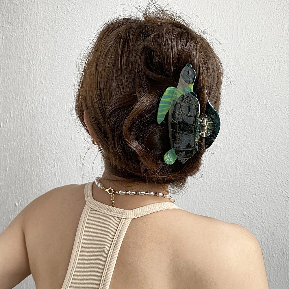 Oversize Green Sea Turtle Hair Clip Claw For Women Creative Acetate Geometric Shark Hairpin Crab Clamp Hair Accessories Tool