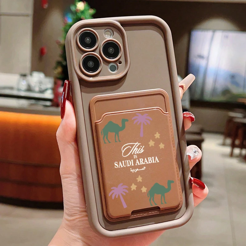 Luxury Arabia Camel Wallet Card Phone Case For iPhone 15 14 13 12 11 Pro Max XR XS 7 8 Plus SE 2020 Coconut Tree Silicone Cover