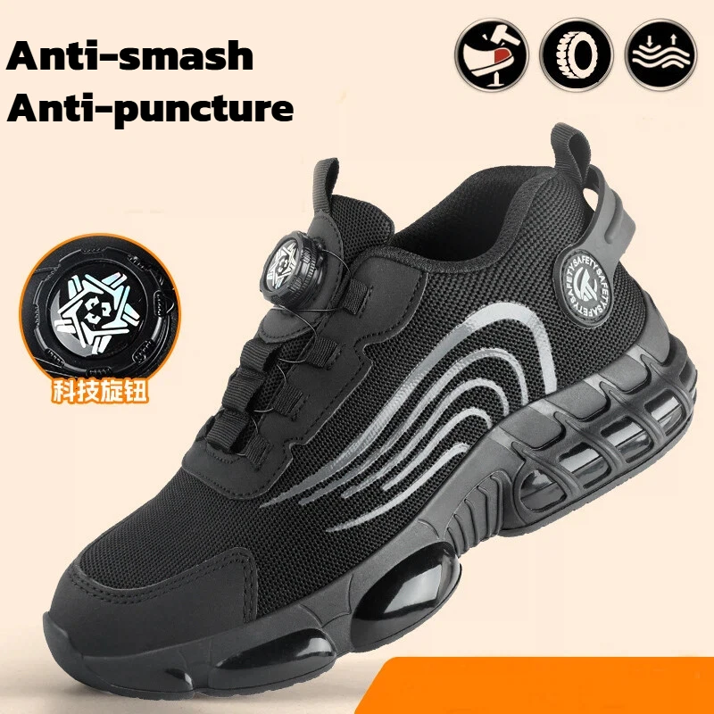 Labour Insurance Shoes Lace-free Men‘s Puncture Proof Safety Shoes Anti Impact Anti Slip Work Boots for Construction Warehous