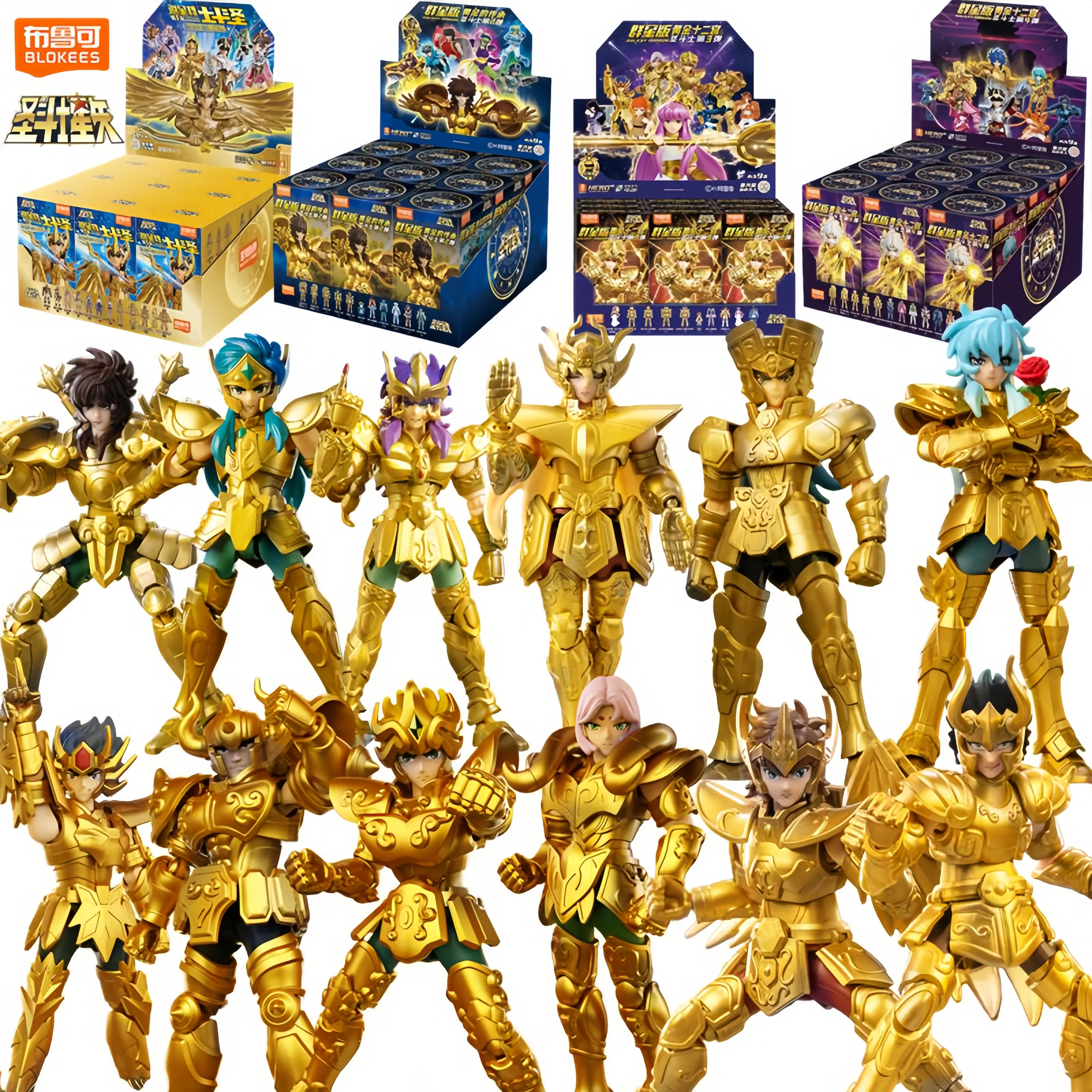 BLOKEES Gold Saint Stars Series Wave1-4 Blind Box |   Ensemble de figurines d'action sous licence Saint Seiya pour collection d'anime et cadeau