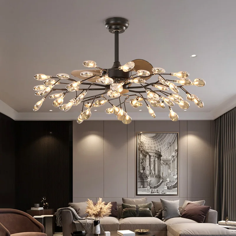 JYLIGHTING Modern Luxury LED Ceiling Fans Glass Chandelier Firefly Metal Creative Fan Light Bedroom Living Remote Control ABS