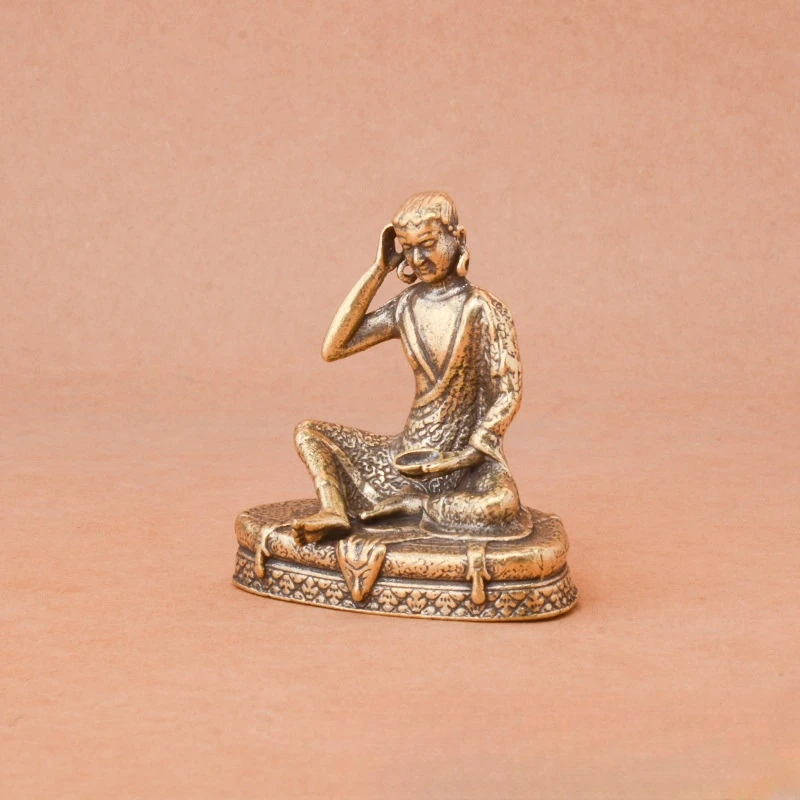 Brass Retro Milarepa Buddha Statue Handicraft Desk Decoration Ornament