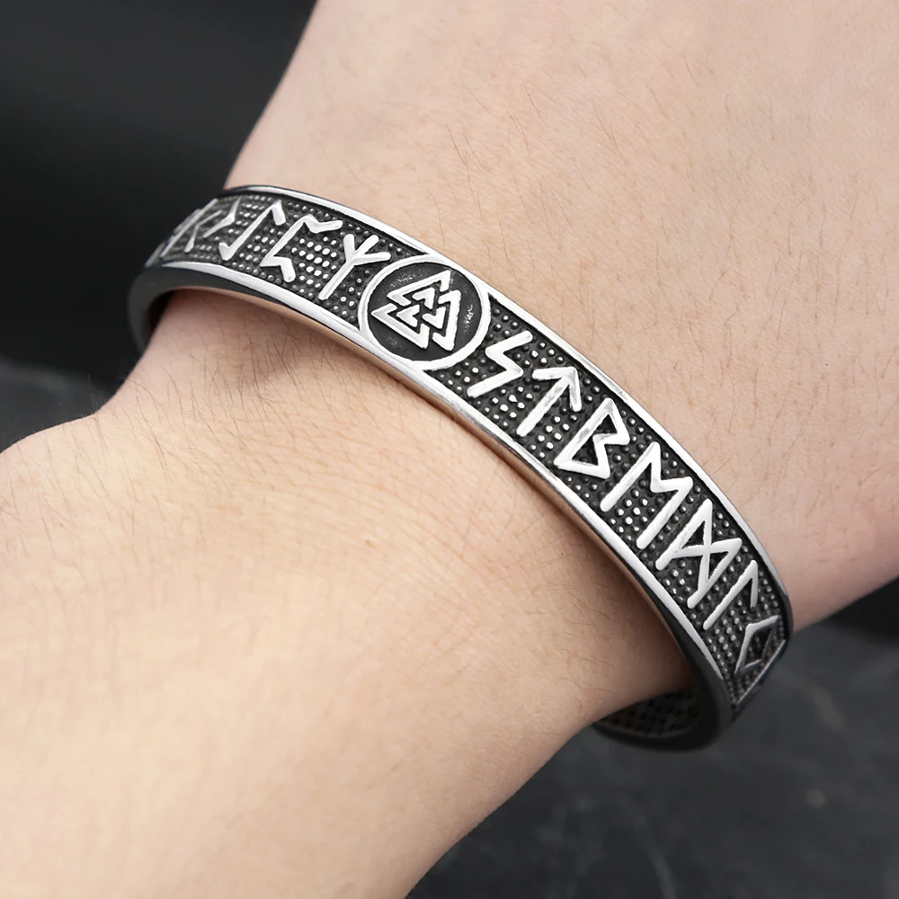 Vintage Stainless Steel Viking Valknut Bracelets For Men Nordic Celtic Runes Cuff Bangles Fashion Amulet Jewelry Gifts Wholesale