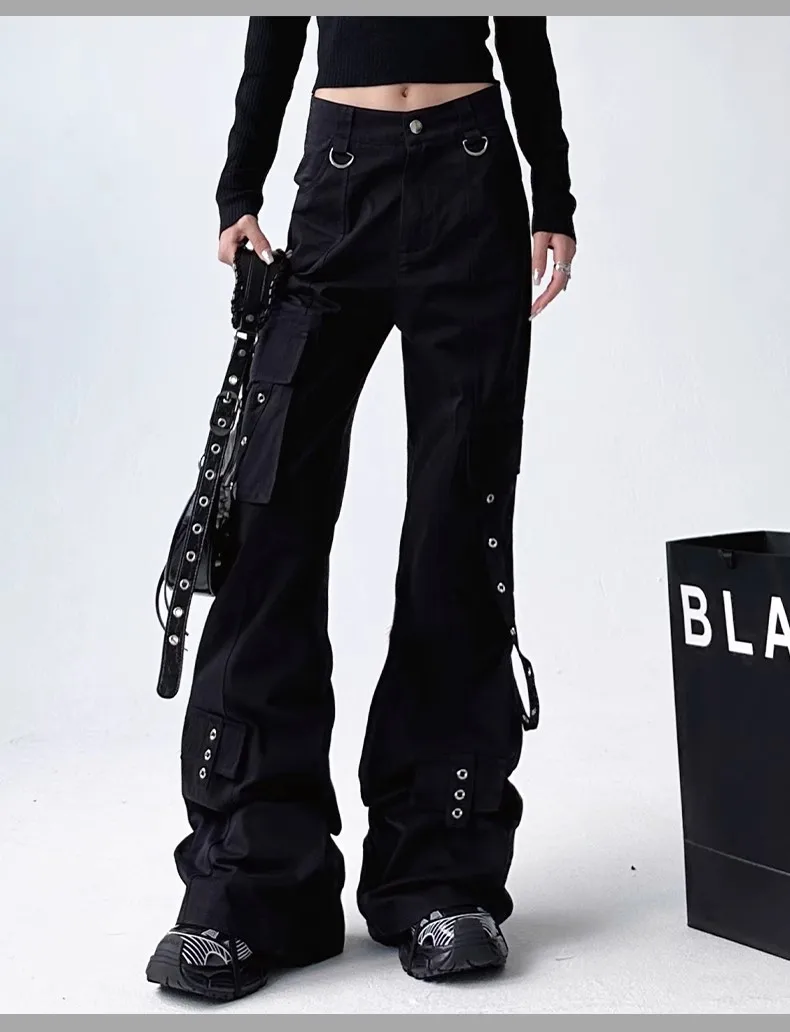 

MiiiiX High Street Cool Black Overalls Women Long Cargo Pants 2024 New Autumn Loose Casual Straight Trousers Female Clothes