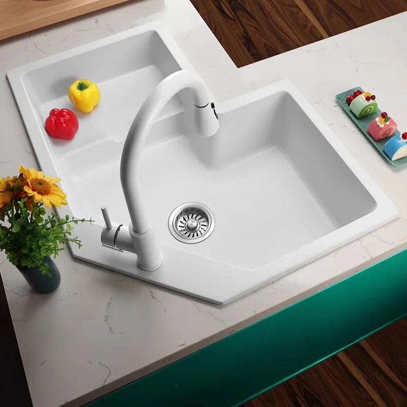 Quartz stone sink household special-shaped corner vegetable basin large single sink