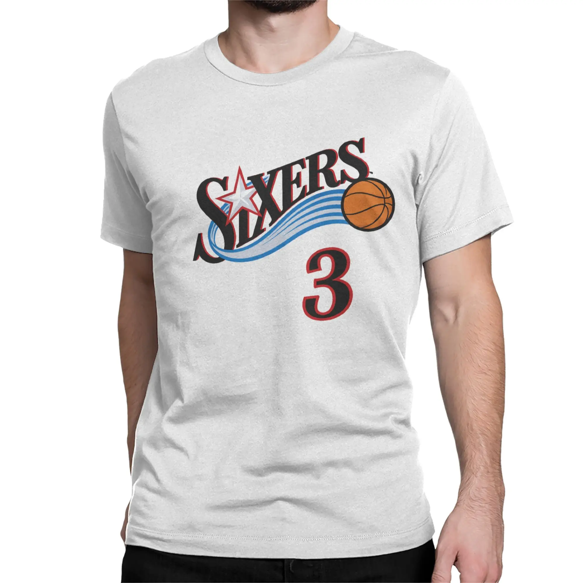 Casual Sixers 3 Allen Iverson T-Shirts for Men Women Crew Neck Pure Cotton T Shirt  Short Sleeve Tees Birthday Present Clothes