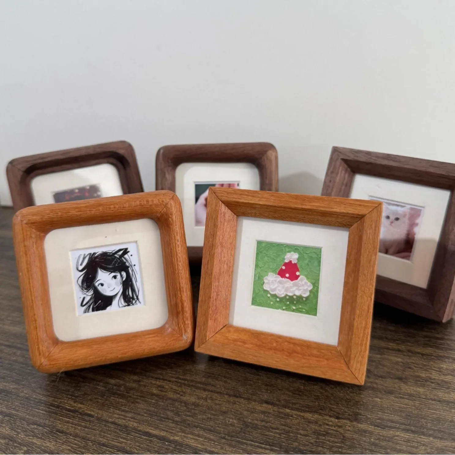 5pcs Solid Wood Mini Photo Frame Walnut Teak Wedding Picture  Display High-grade 6x6cm Frame Photos Tabletop Home Decor Gifts
