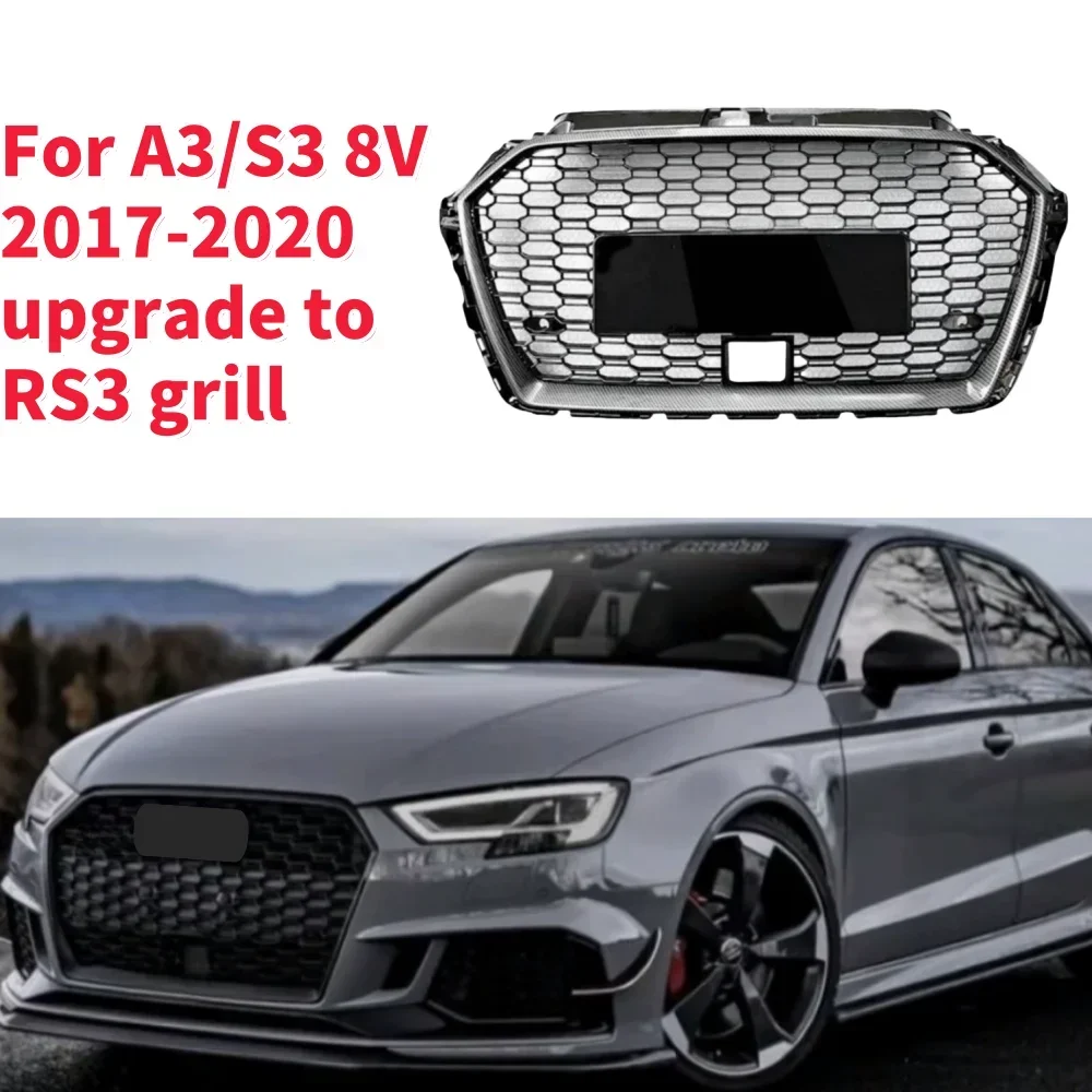 Racing Grills Front Hood Grille Car Front Bumper Grill Center Grille for RS3 Grill for A3/S3 8V 2017-2020 With ACC