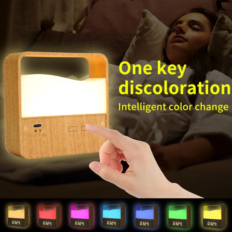 Colorable Grain Night Light Alarm Clock 109x107mm PC Lampshade Portable Remote Control Ambient Light Home Decoration Alarm Clock