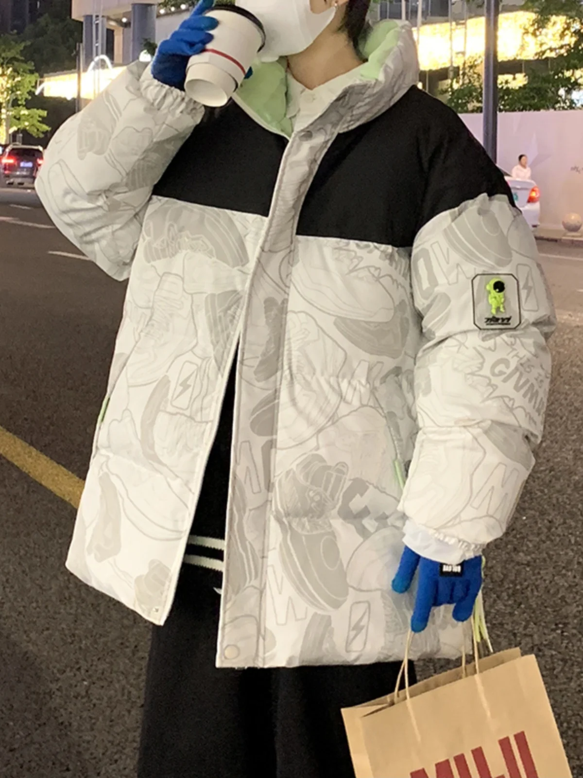 

Faionable Hooded Men's Cotton Jaet Winter Warm Thiened Outerwear Casual Urban Sle Polyester Fiber Fill Youth Coat