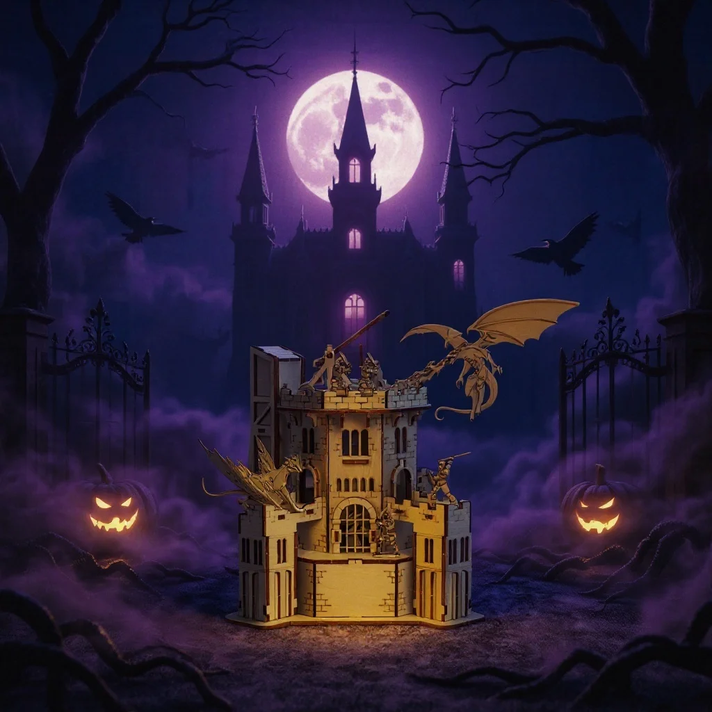 3D-Holzpuzzle Drachenburg, Fantasy-Retro-Simulationsmodell, handgefertigtes DIY-Montagespielzeug, Eltern-Kind-pädagogisch interaktiv