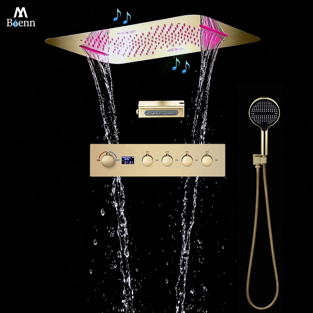 

M Boenn Luxurious Concealed Shower System Set Music LED lighting Shower Head Black Showers Panel Bathroom Faucets Hot Cold Mixer