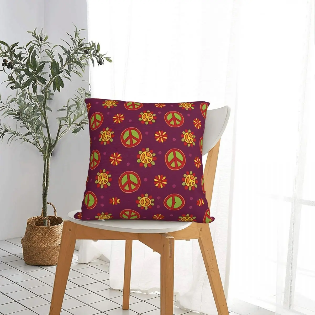 Peace Foral Love Pattern Pillowcases Polyester Seat Ethnic Cushion Case Cute Decor Pillow Cover 40*40