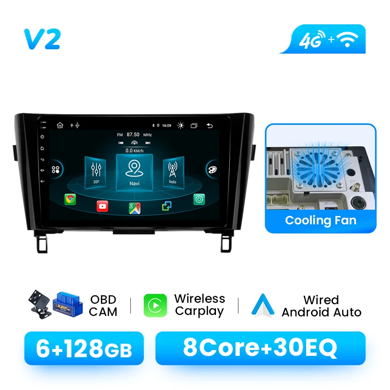 Auto Multimedia Speler Voor Nissan Qashqai J11 X-Trail 3 T32 2013-2017 Android 14 Radio Draadloze Carplay GPS Navigatie AI Voice