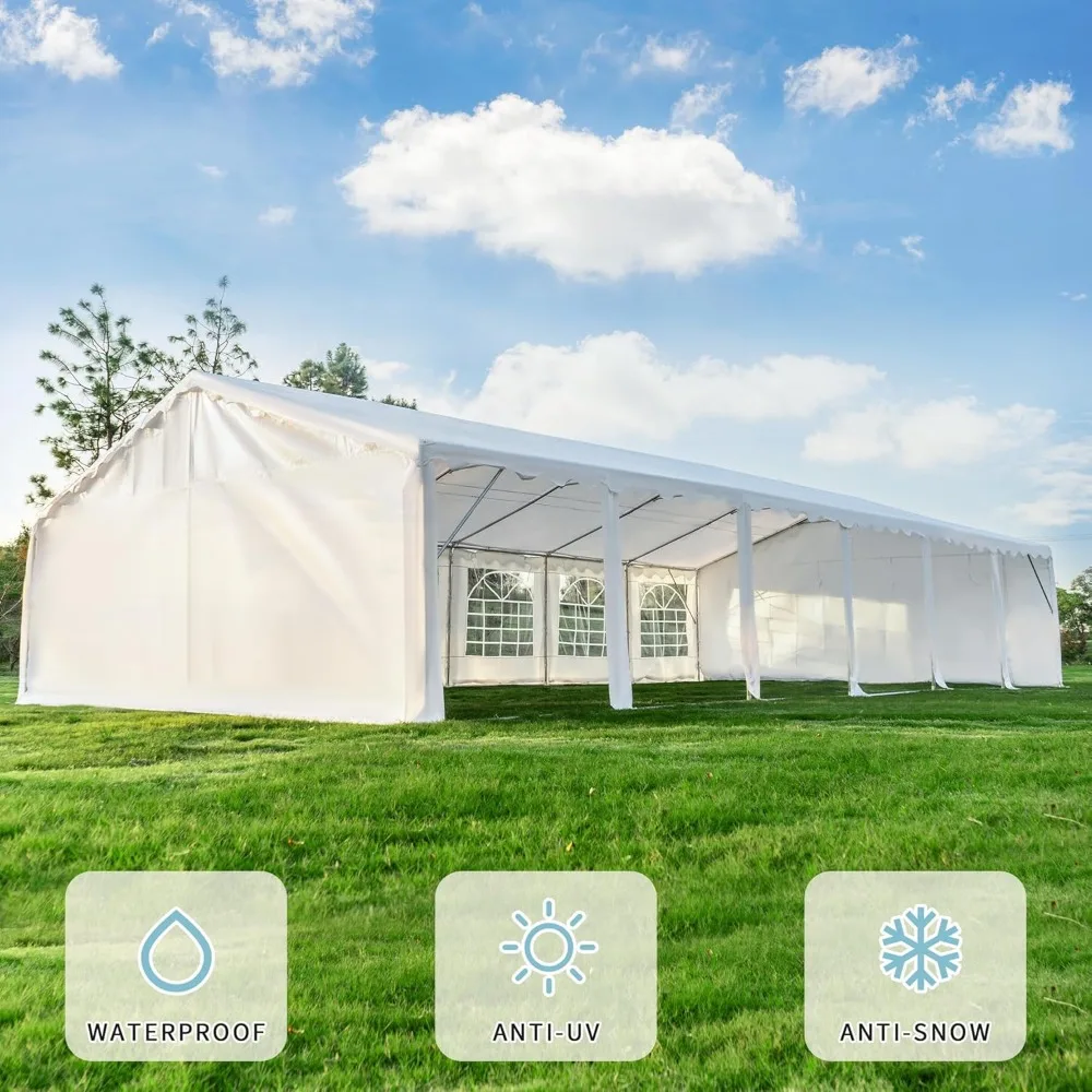 Partytent, Outdoor Trouwtent, 20X 40ft, 2roll-up Deuren, 6 Opbergzakken, Zware Grote Luifel Carport Met Verwijderbare Zijwanden