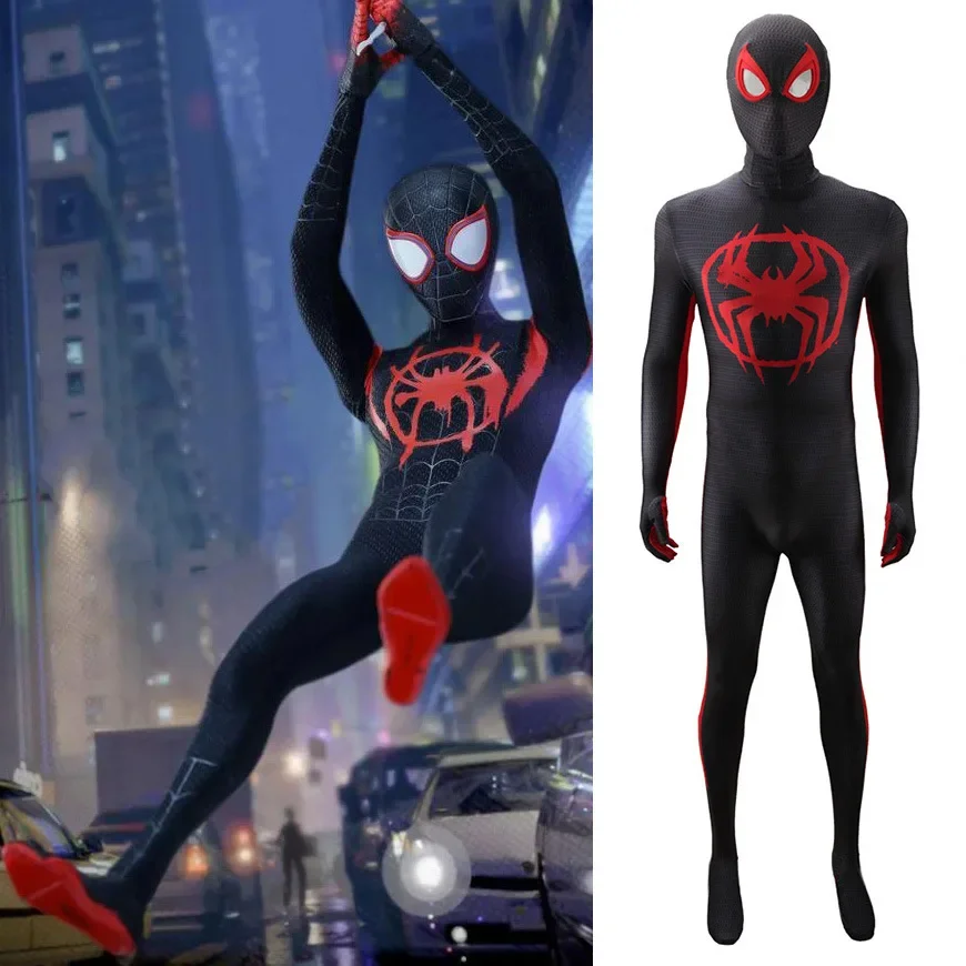 

Across the Spider Verse Miles Morales Cosplay Costume Spandex Spiedy Bodysuit Zentai Suits Disfraces Para Halloween Costume