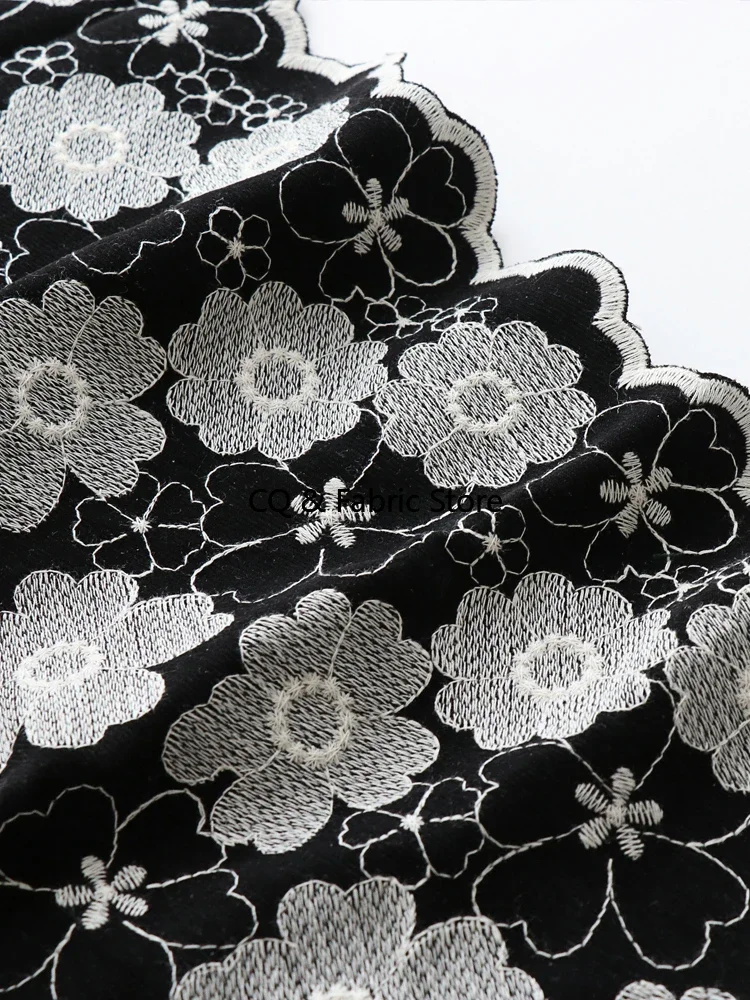 Black Embroidered Corduroy Fabric For Spring/Fall Jackets, Shirts, Dresses, And Children's Clothing DIY Sewing Projects
