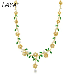 LAYA Necklace For Women White Yellow Shell Flower Unique Design Shining Zircon 925 Sterling Silver Accessories Fine Jewelry