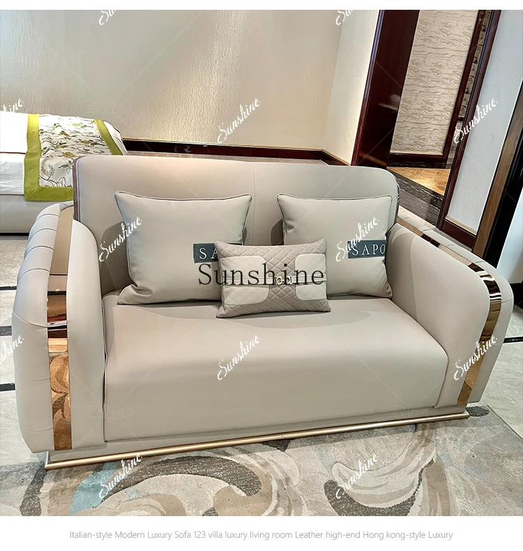 Italian light luxury leather buckle sofa luxury high-end living room high-back sofa TF