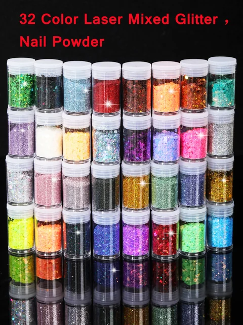 32 Pots Chunky Holographic Glitter, odblaskowy brokat do ciała do oczu, twarzy, policzków, włosów, paznokci, ust, festiwalowy brokat kosmetyczny Spar