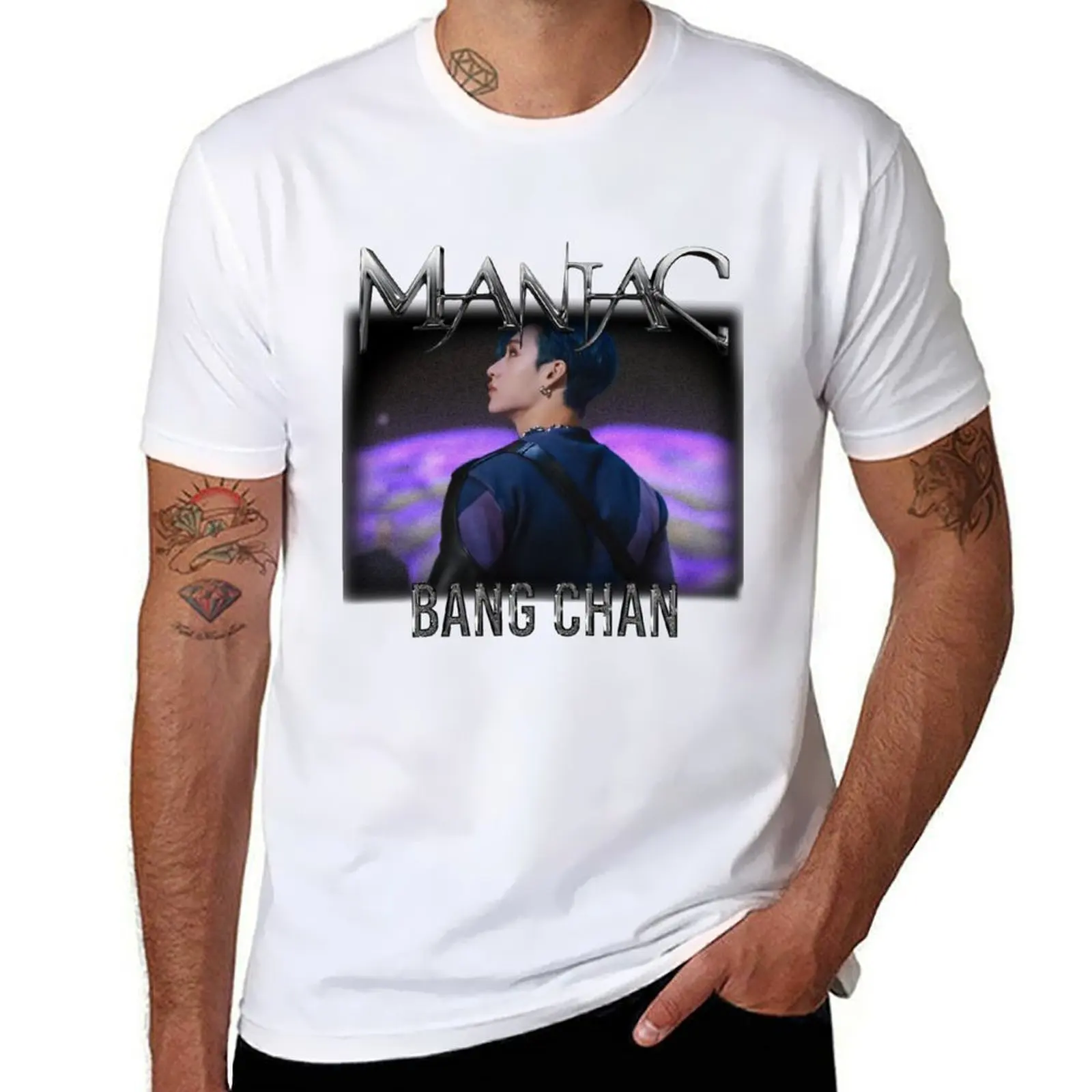 

maniac skz - bangchan version T-Shirt man t shirt summer t shirts for man cotton soft T-Shirt