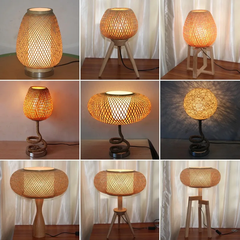 Table lamp bedroom bamboo atmosphere light zen retro tea room new Chinese style wabi sanfeng bed and breakfast rattan bedside