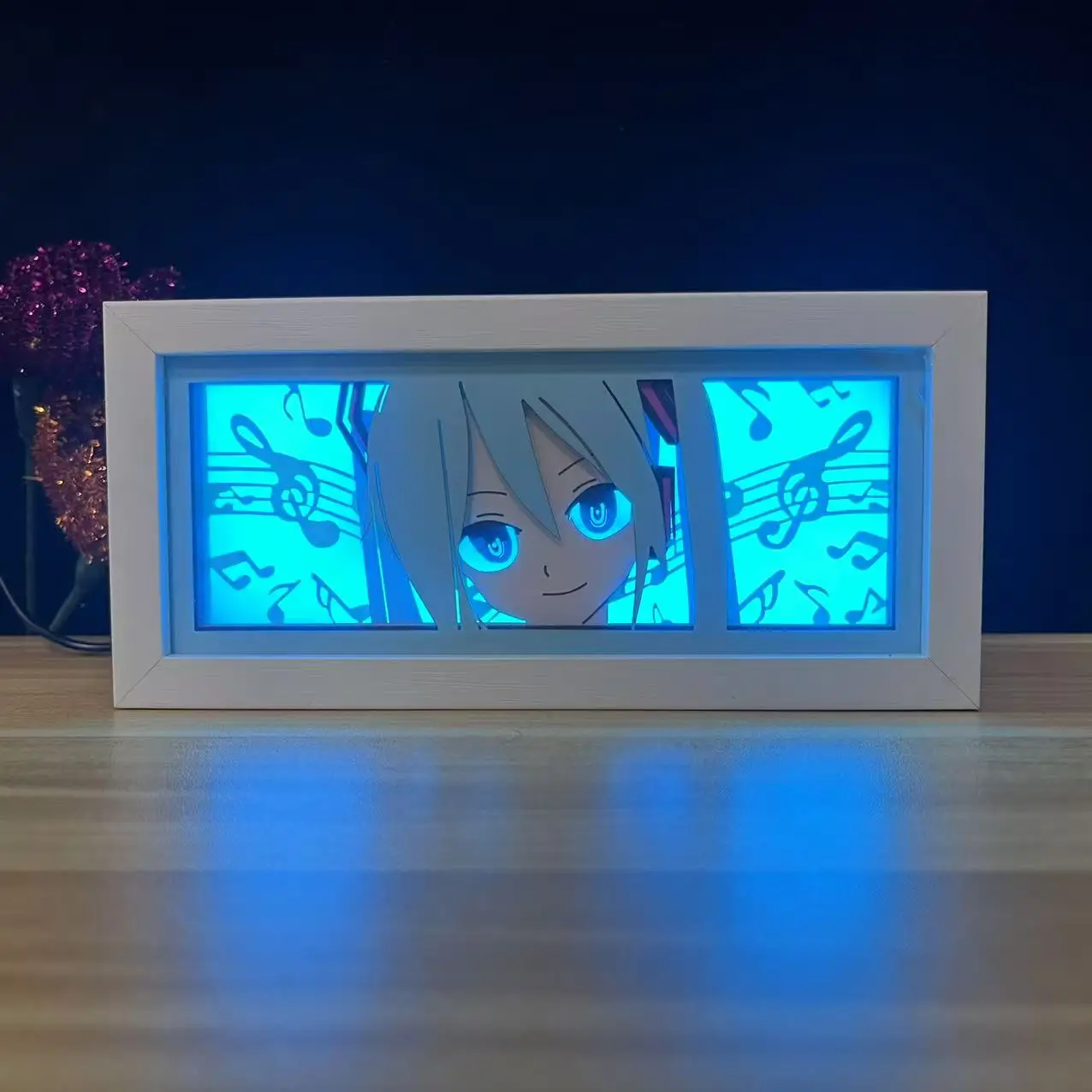 RGB Light Hatsune Miku Cartoon Paper Carving 3D Anime Lamp LED Light Box Action Figure Room Decoration Lamp Gifts