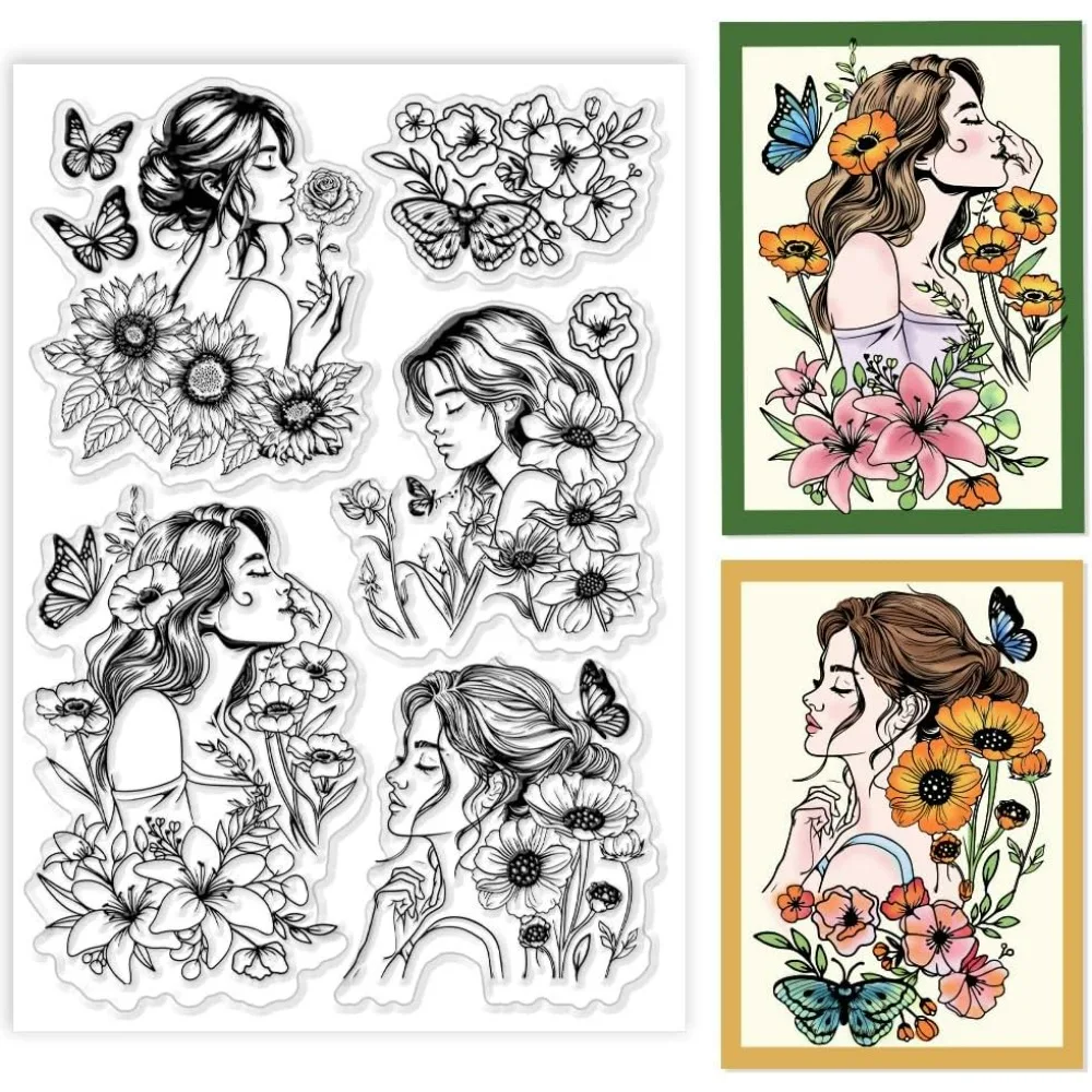 Flowers Clear Stamps Rubber Stamps Sheet Human Silicone Stamp Transparent Stamps for Card Making Photo Album Decoration