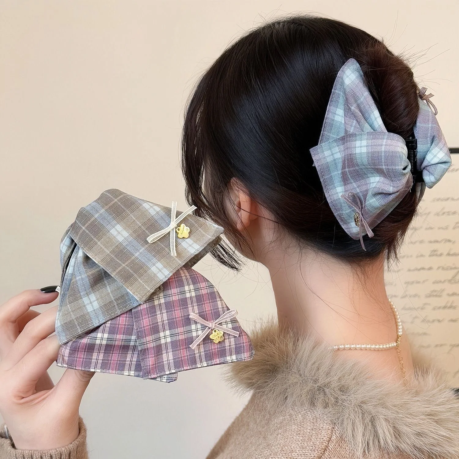 

grid hair accessories Crab hair clip y2k hair accessories and headwear bow college style hair claw hair pinches Hair tie