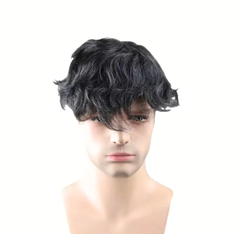 قاعدة شعر مستعار أحادية للرجال مع شعر PU 1B20 # لون 80% شعر بشري أسود مختلط مع نظام الشعر الاصطناعي 20٪ 8 × 10 #4