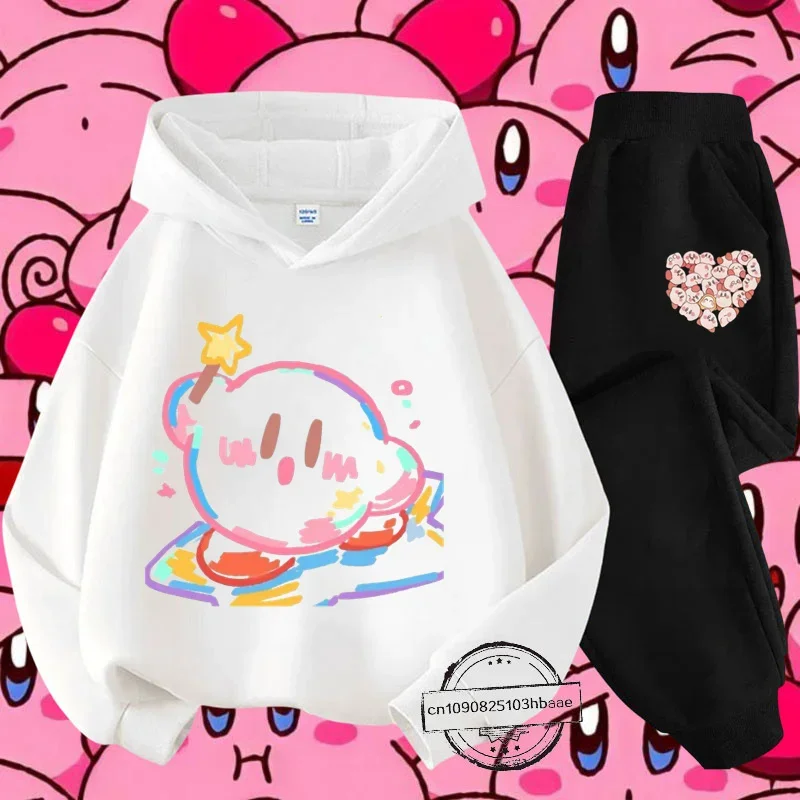 Kirby new girls kids hoodie set Autumn and Winter Long sleeve Harajuku fashion Nintendo cartoon anime printed sweatshirt casual