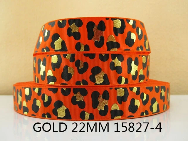 5 Yards 22mm Silver Gold Foil Leopard Flowers Geometric Patterns Polyester Ribbon DIY Handmade Materials,5Yc3063