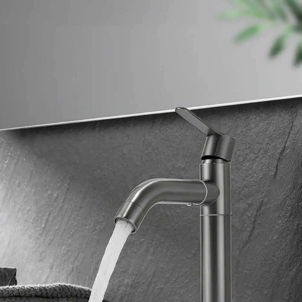 Universal Rotating Basin Faucet Stainless Steel Gray Single Cold Water Tap Bathroom Vanity Sink Mixer Modern Home Fixture