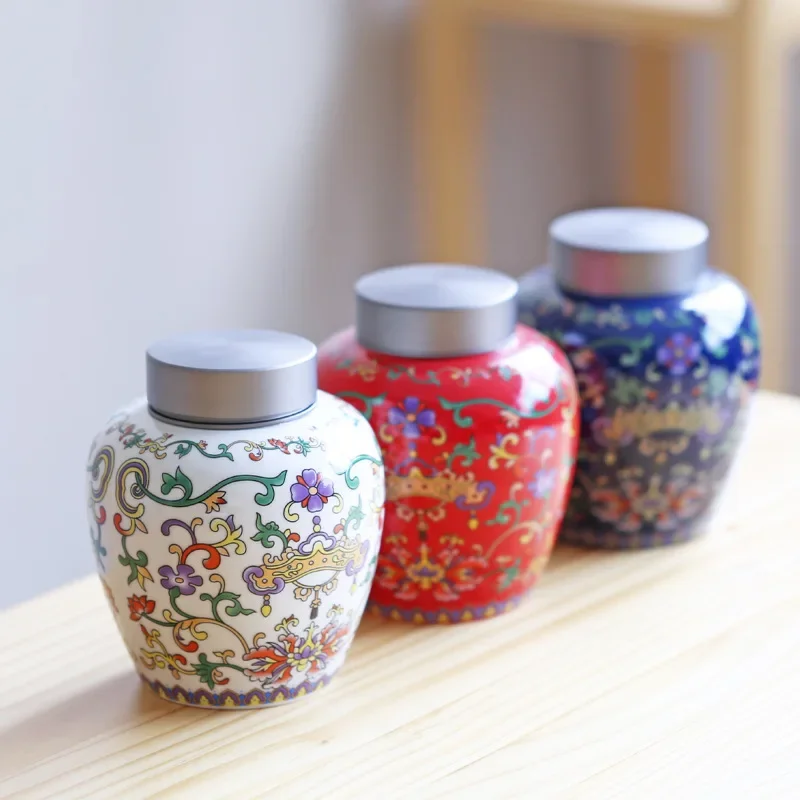 Ceramic Tea Jar Aluminum Alloy Lid Sealed Storage Household Porcelain Container