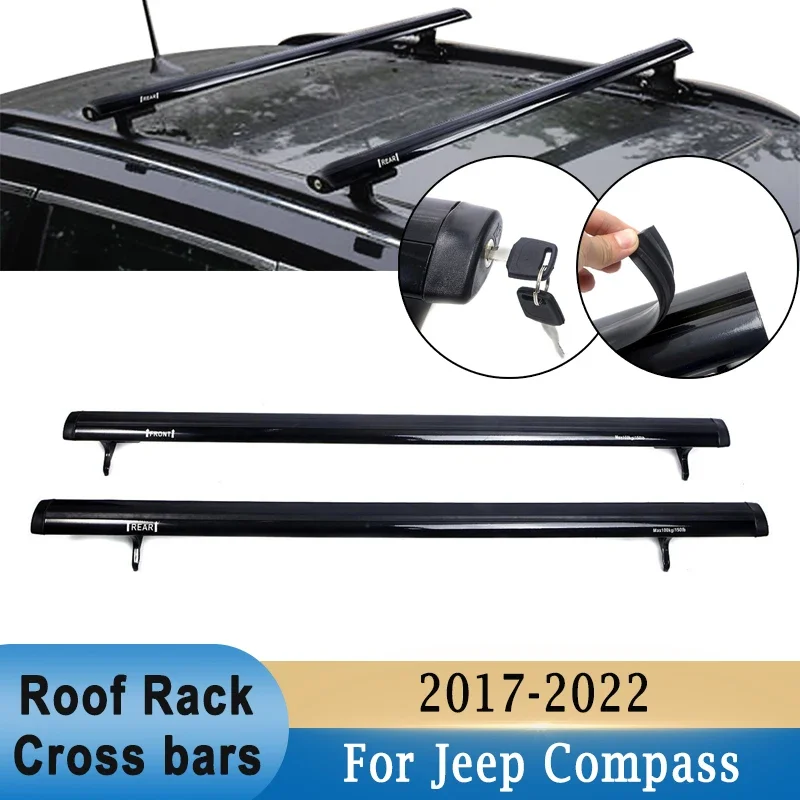 Car Roof Rack Cross Bar for Jeep Compass 2017-2022 Aluminum Alloy Luggage Carrier Kayaks Bike Canoes Roof Cross Bars Rack Holder