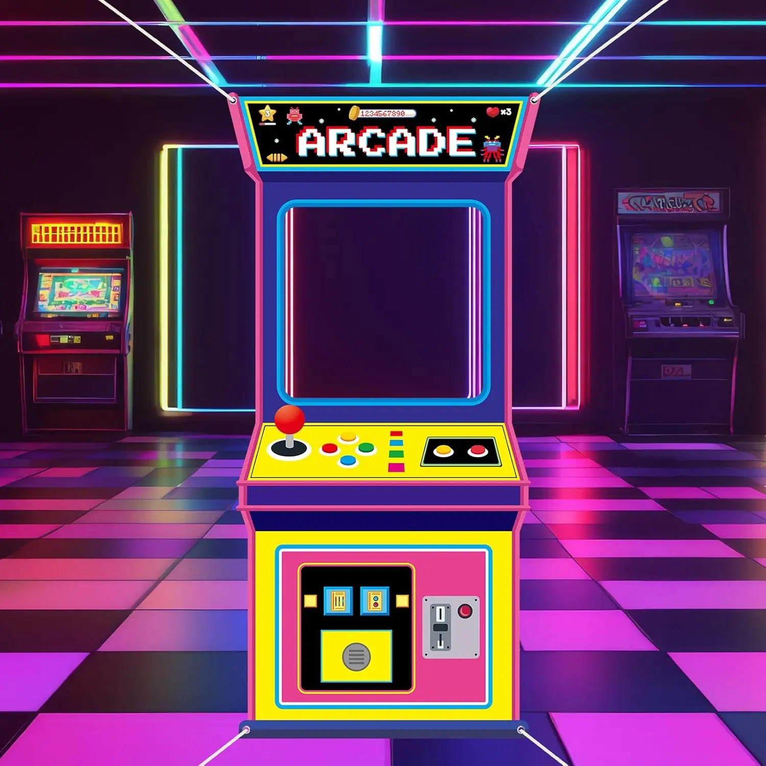 Stoff-Hintergrund für Arcade-Spiel-Fotos, Retro-Videospiele-Dekoration, Zurück in die 80er 90er, Neon-Party, Fotokabinen-Requisiten, Hängende Banner – Detail 3