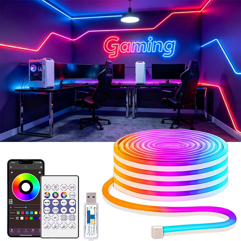 Led Strip Lights for Room Rainbow Colorful Neon Strip Lights with APP Control, Music Sync Led Lights for Room Bedroom Party
