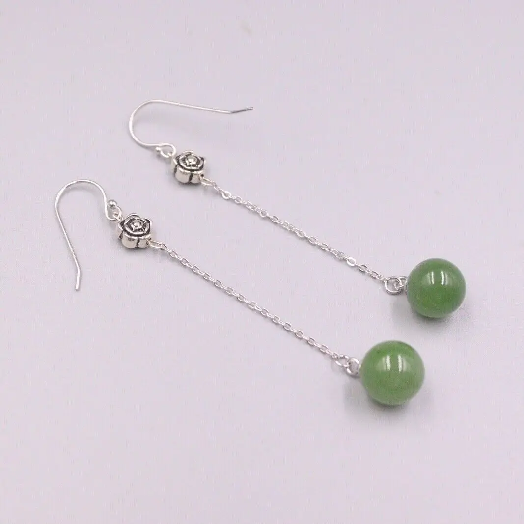 

Solid 925 Sterling Silver Earrings With Natural Jade Dangle Earrings 2.36inch