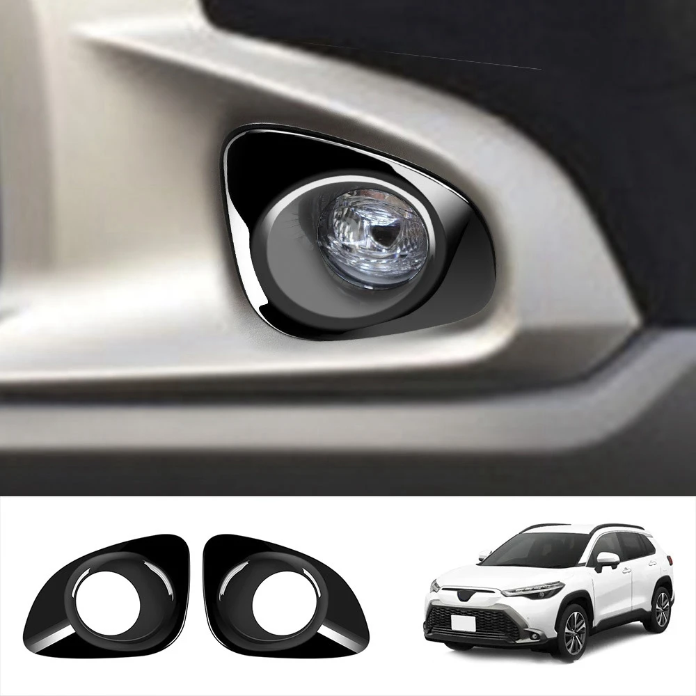 For Toyota Corolla Cross 2021 2022 Glossy Black Front Fog Light Lamp Cover Trim Foglight Bezel Decoration Frame image 2