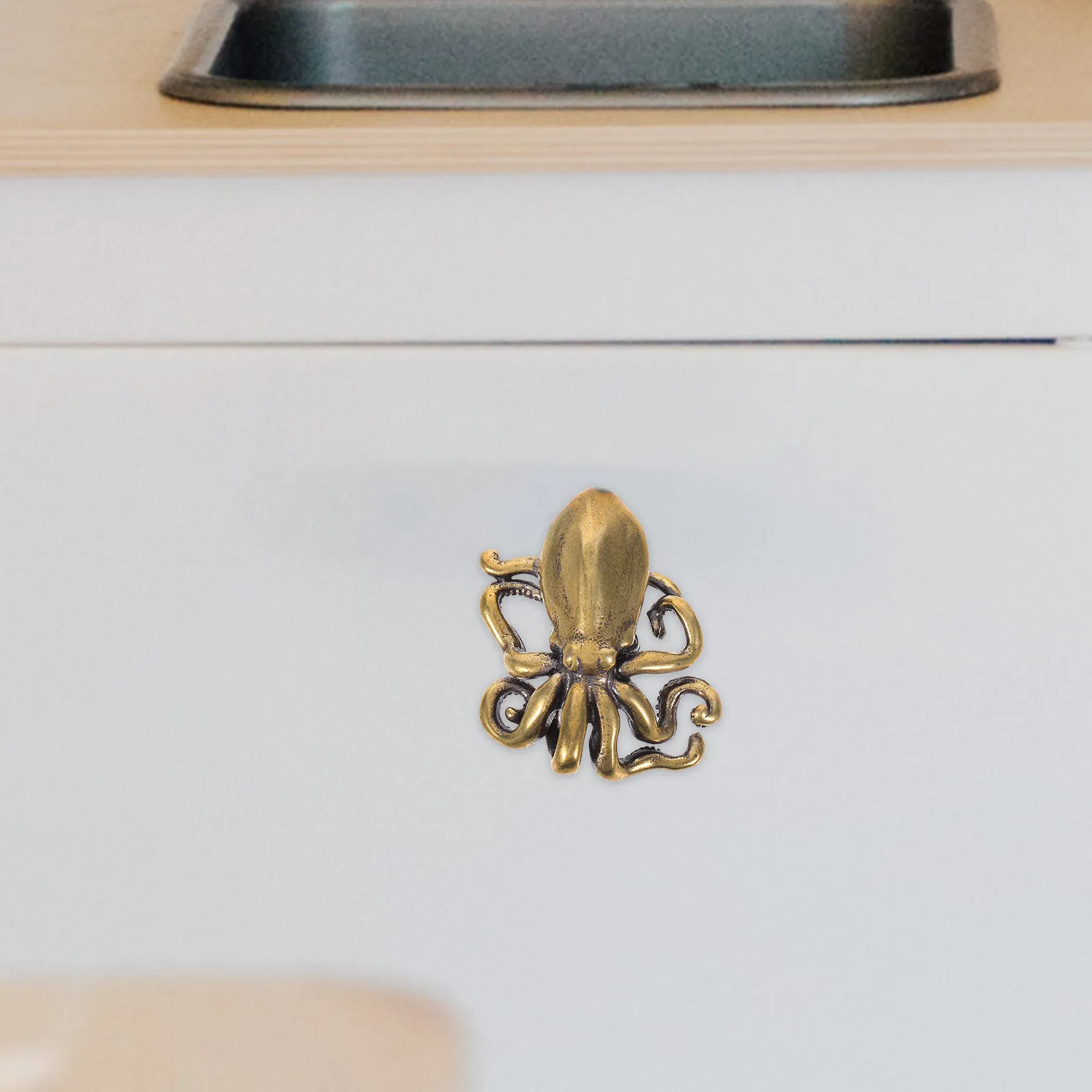 Octopus Door Handle Vintage Octopus Shape Brushed Brass Cabinet Knobs Drawer Pulls Marine Animal Nautical Furniture
