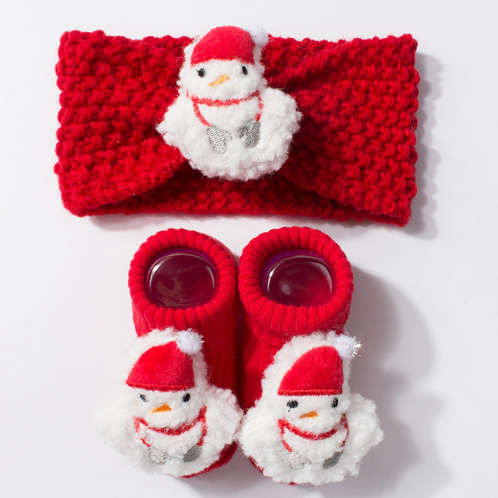 Toddler Baby Christmas Walking Socks and Knit Headband Set Cute Santa/Tree Decor Non-Slip Warm Boots
