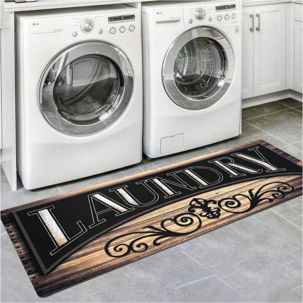 Black Vintage Wash And Dry Laundry Service Runner Mat Self Serve Entryway Hallway Sofa Farmhouse Slip Resistant Long Floor Mat
