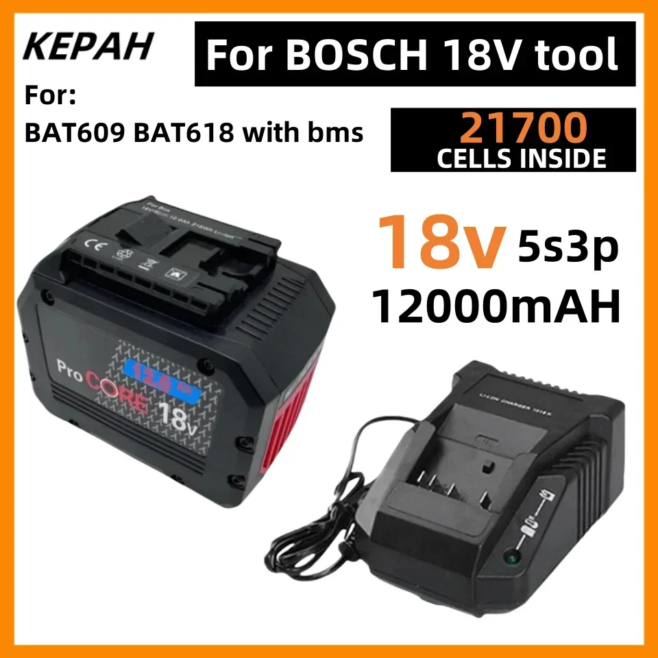 for Bosch Electric Drill 18V 21700 Rechargeable Li-ion Battery18V  Battery 12Ah 15AH BAT609, BAT609G, BAT618, BAT618G, BAT614