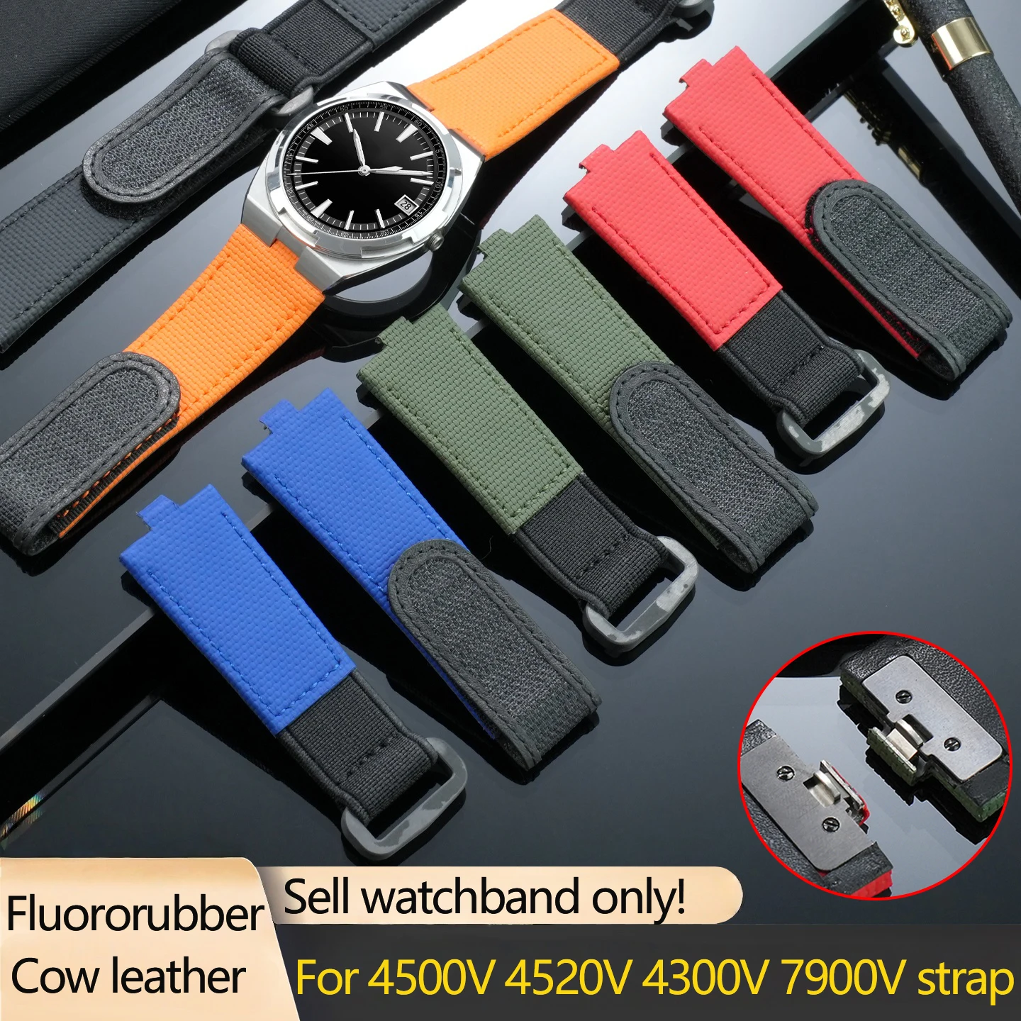 Customization Quick Release FKM + Cow leather Watch Band For VC Overseas Series 4500V 5500V 4520V 4300V 7900V Fluororubber strap