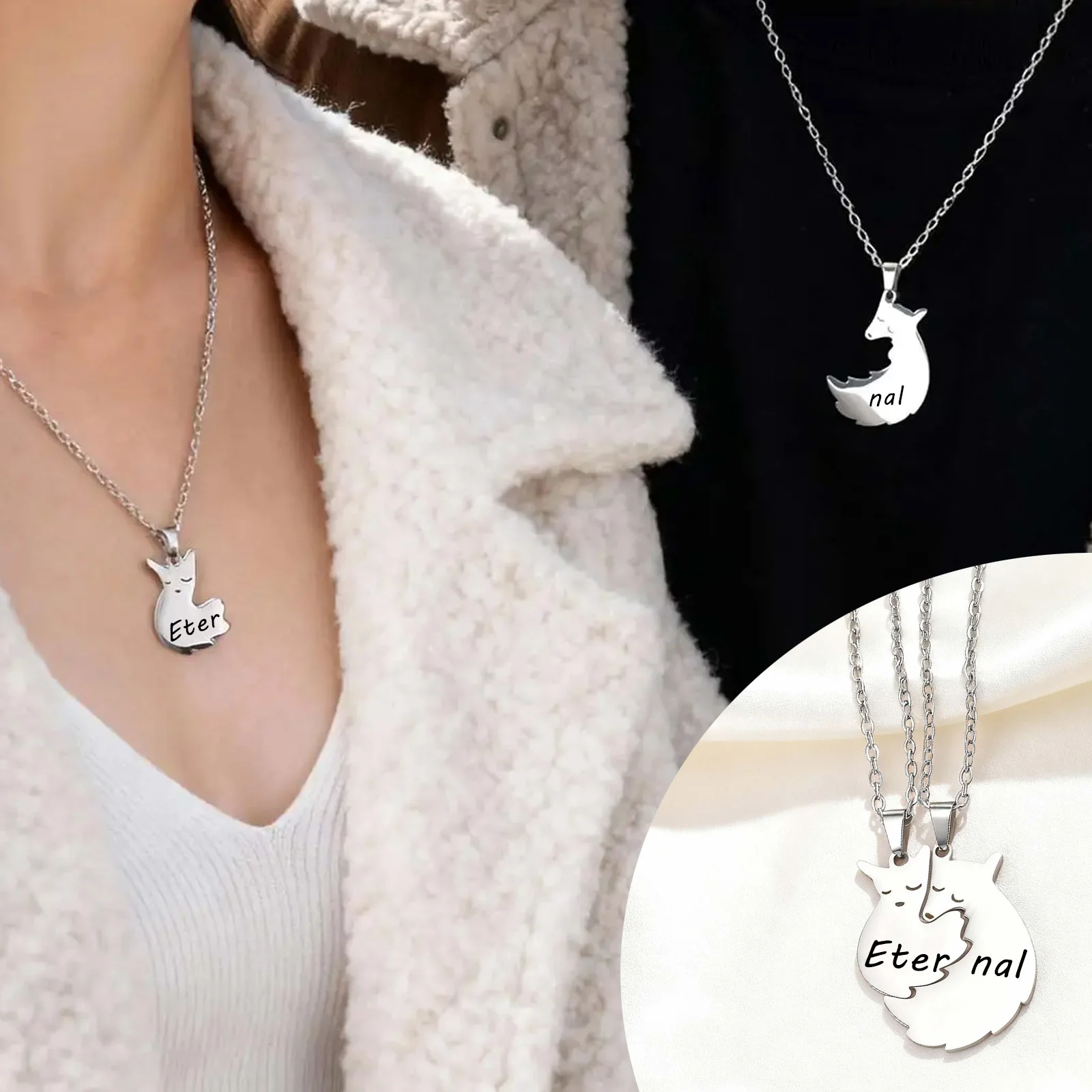 1/2 قطعة القلائد زوجين قابلة للتخصيص قلادة بسيطة الجودة الربط قلادة هدية عيد الحب مع نقش شخصي